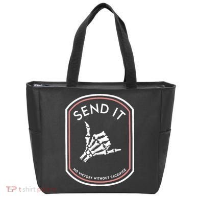 No Victory Without Sacrifice Send It Skeleton Hand Tote Bag