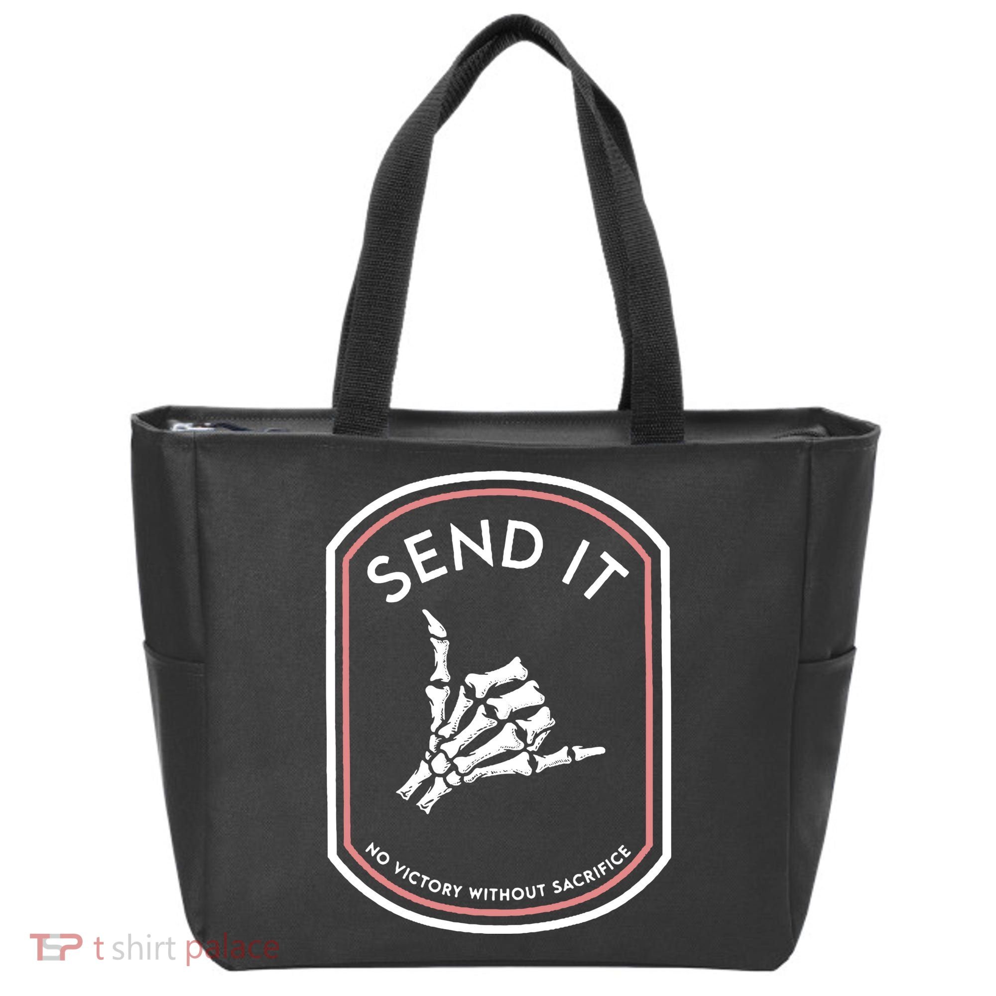 No Victory Without Sacrifice Send It Skeleton Hand Tote Bag