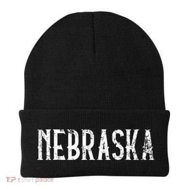 Nebraska Vintage White Script NE Apparel Beanie