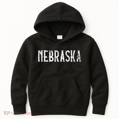 Nebraska Vintage White Script NE Apparel Kids Hoodie