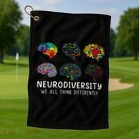 Neurodiversity We All Think Differently Brain Autism Golf Towel thumb 1
