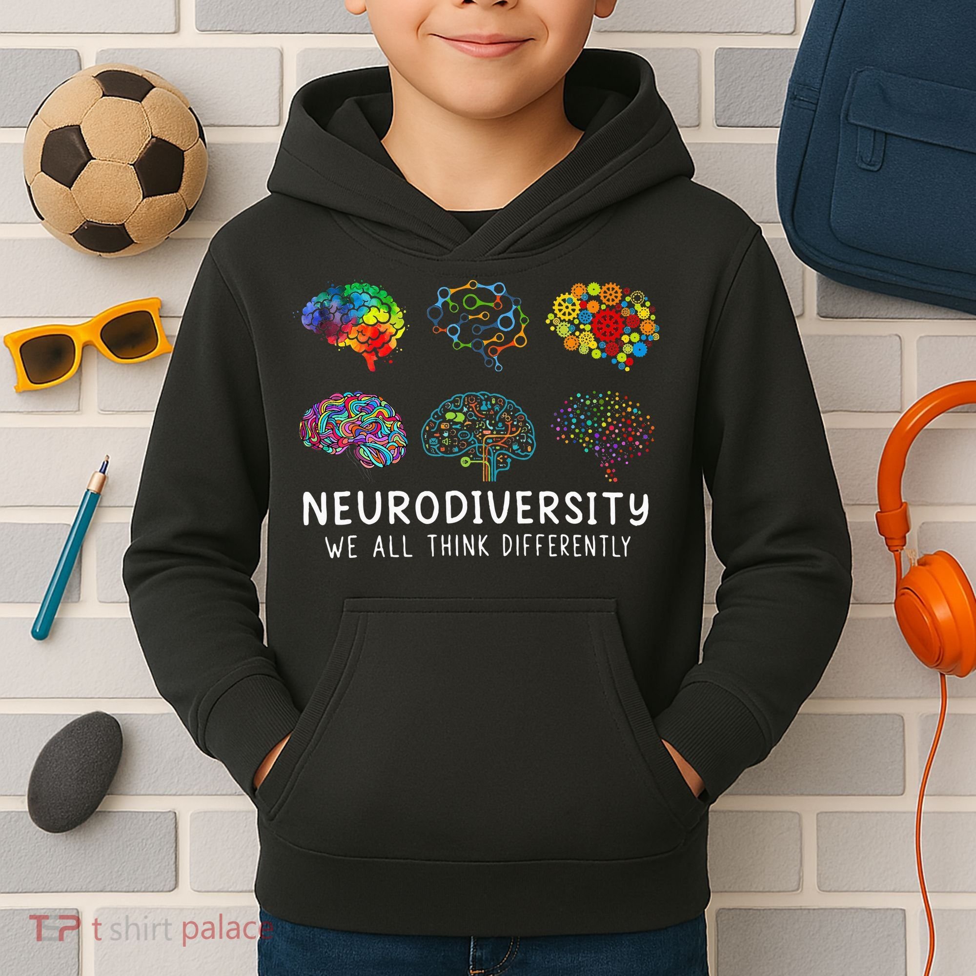 Neurodiversity We All Think Differently Brain Autism Kids Hoodie