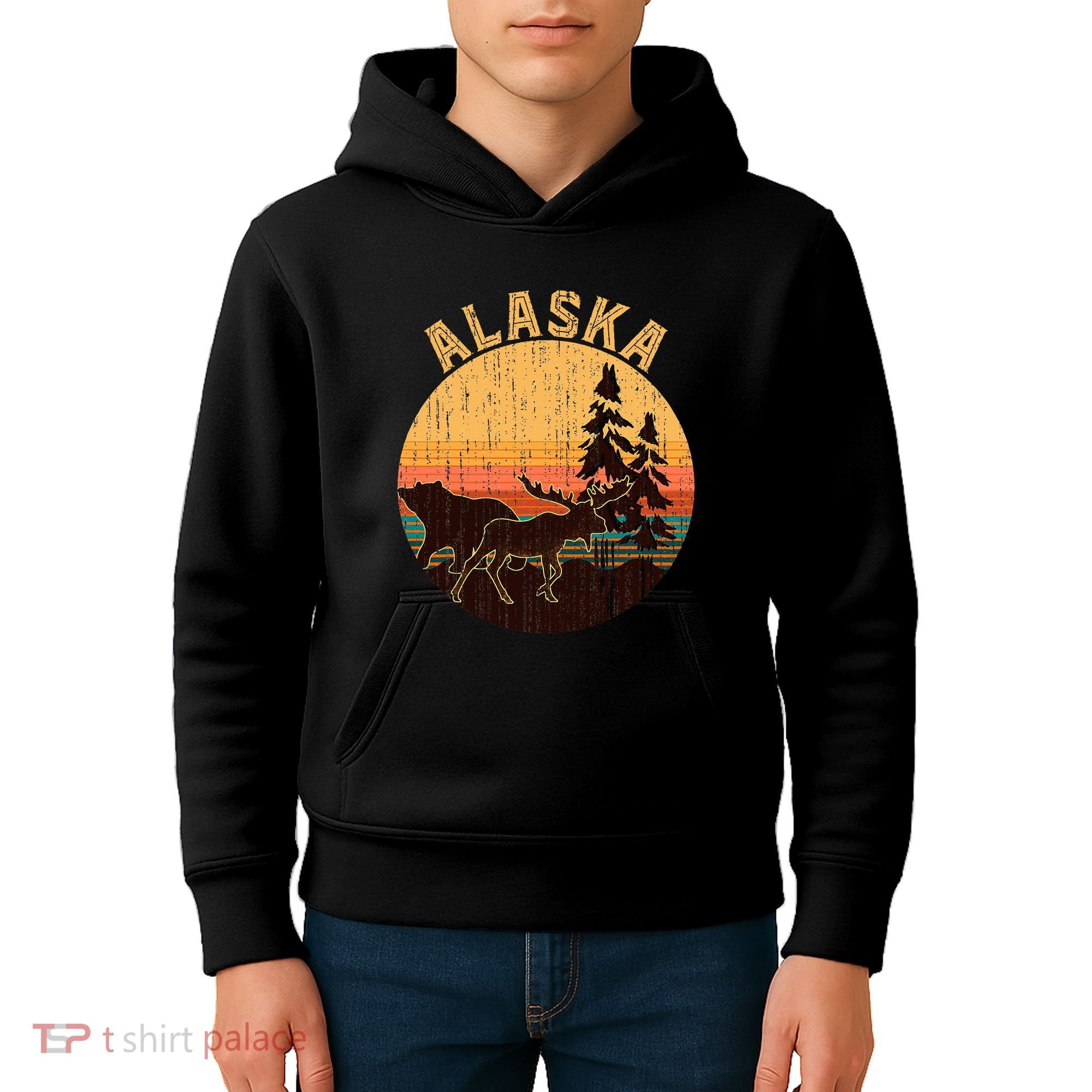 Nature Willdife Bear Moose Alaskan Animal Forest Alaska Kids Hoodie