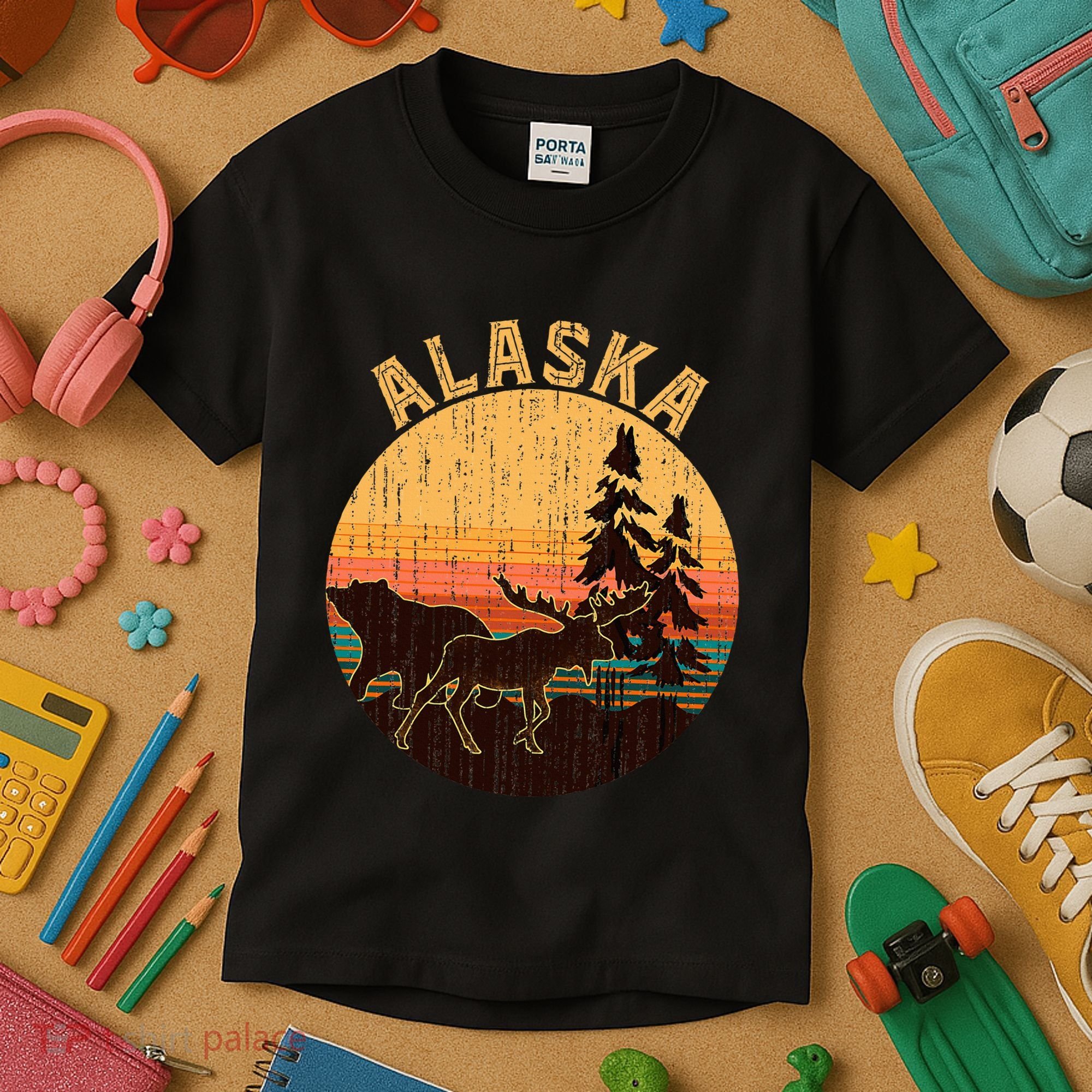 Nature Willdife Bear Moose Alaskan Animal Forest Alaska Kids T-Shirt