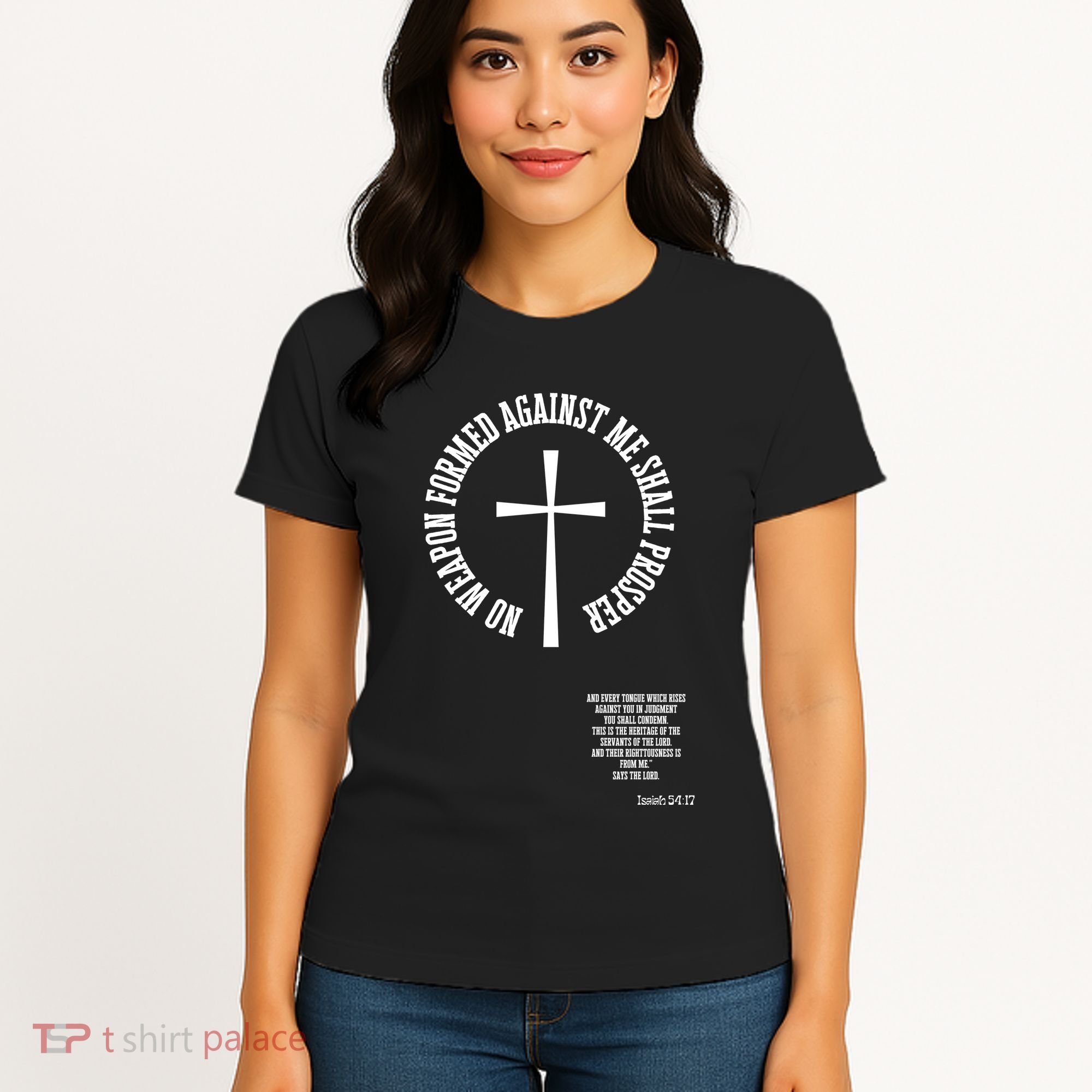 No Weapon Formed Against Me Shall Proser Jesus Is King Christian Women's T-Shirt