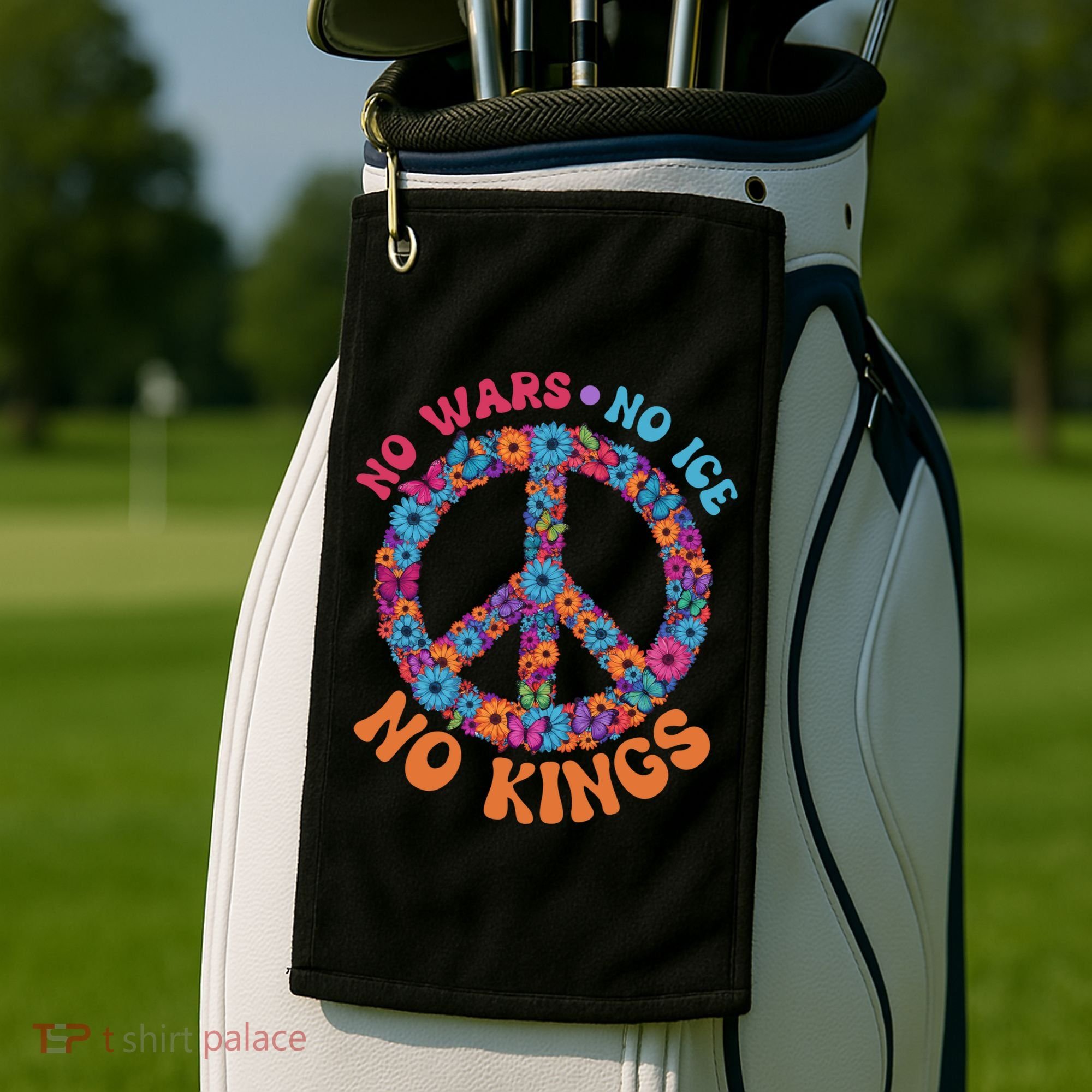 No Wars No Ice No Kings Boho Hippie Flower Peace Symbol Golf Towel