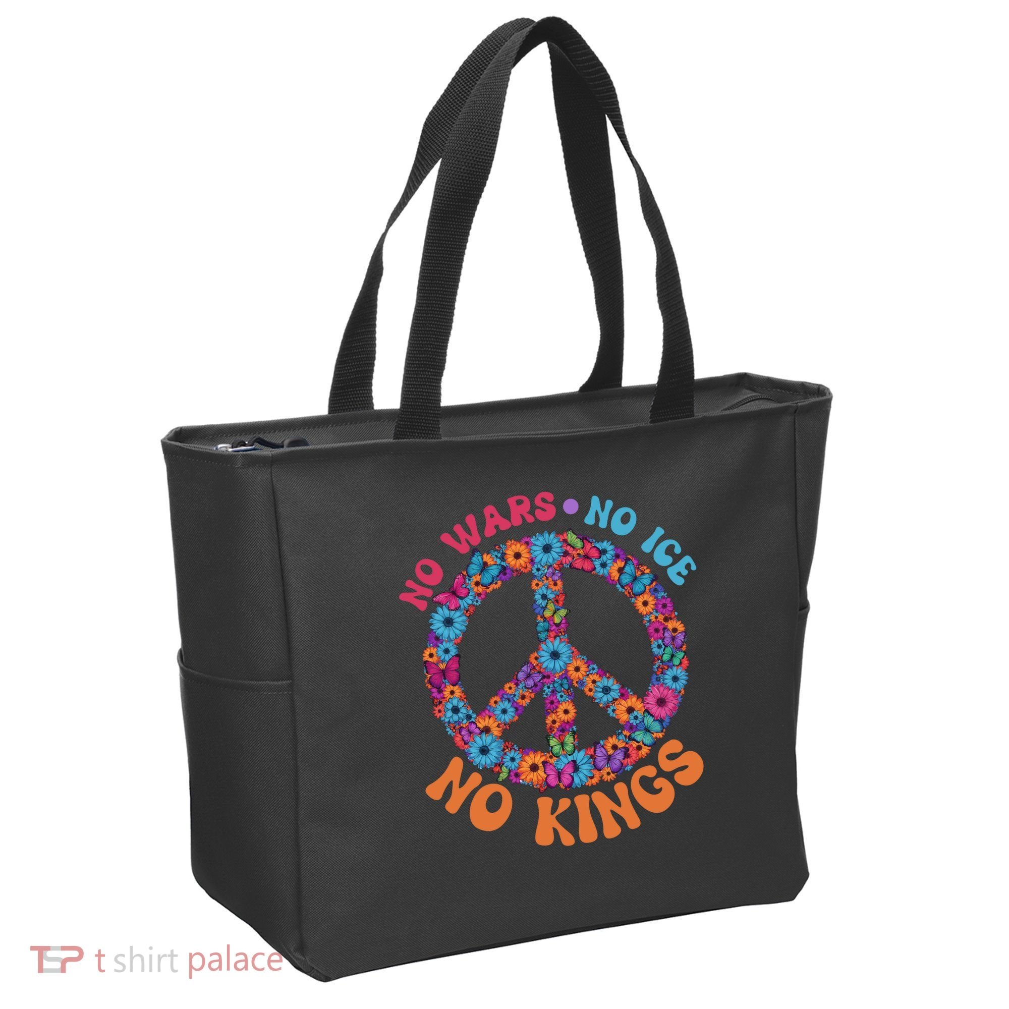 No Wars No Ice No Kings Boho Hippie Flower Peace Symbol Tote Bag