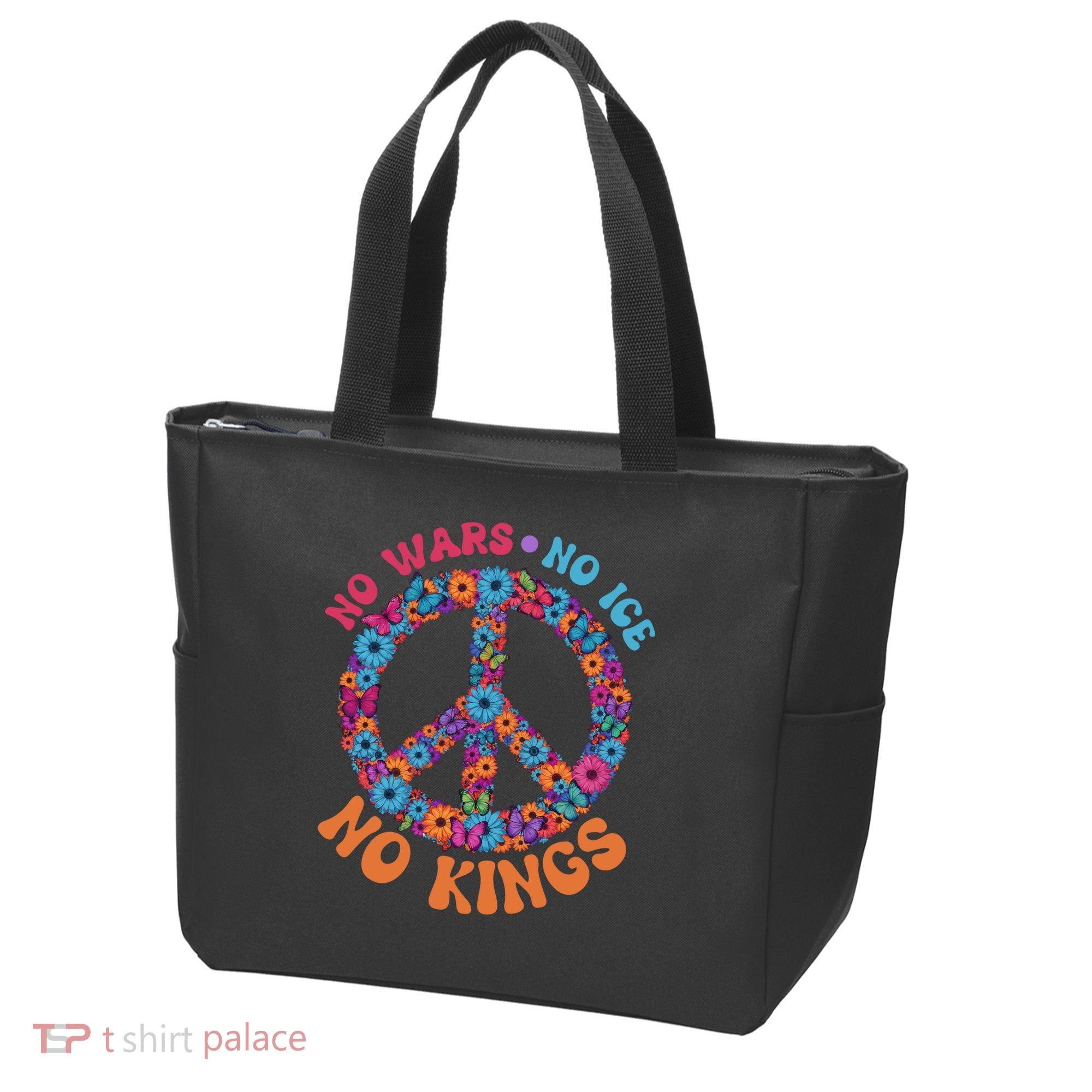 No Wars No Ice No Kings Boho Hippie Flower Peace Symbol Tote Bag