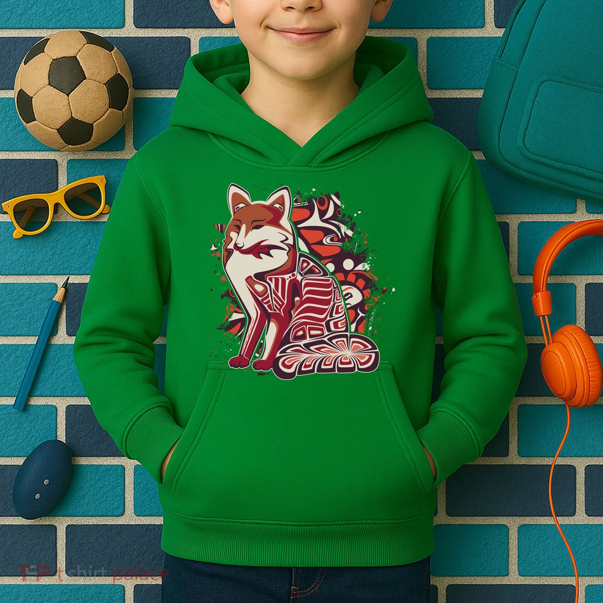 North West Native American Fox Pattern Kids Hoodie