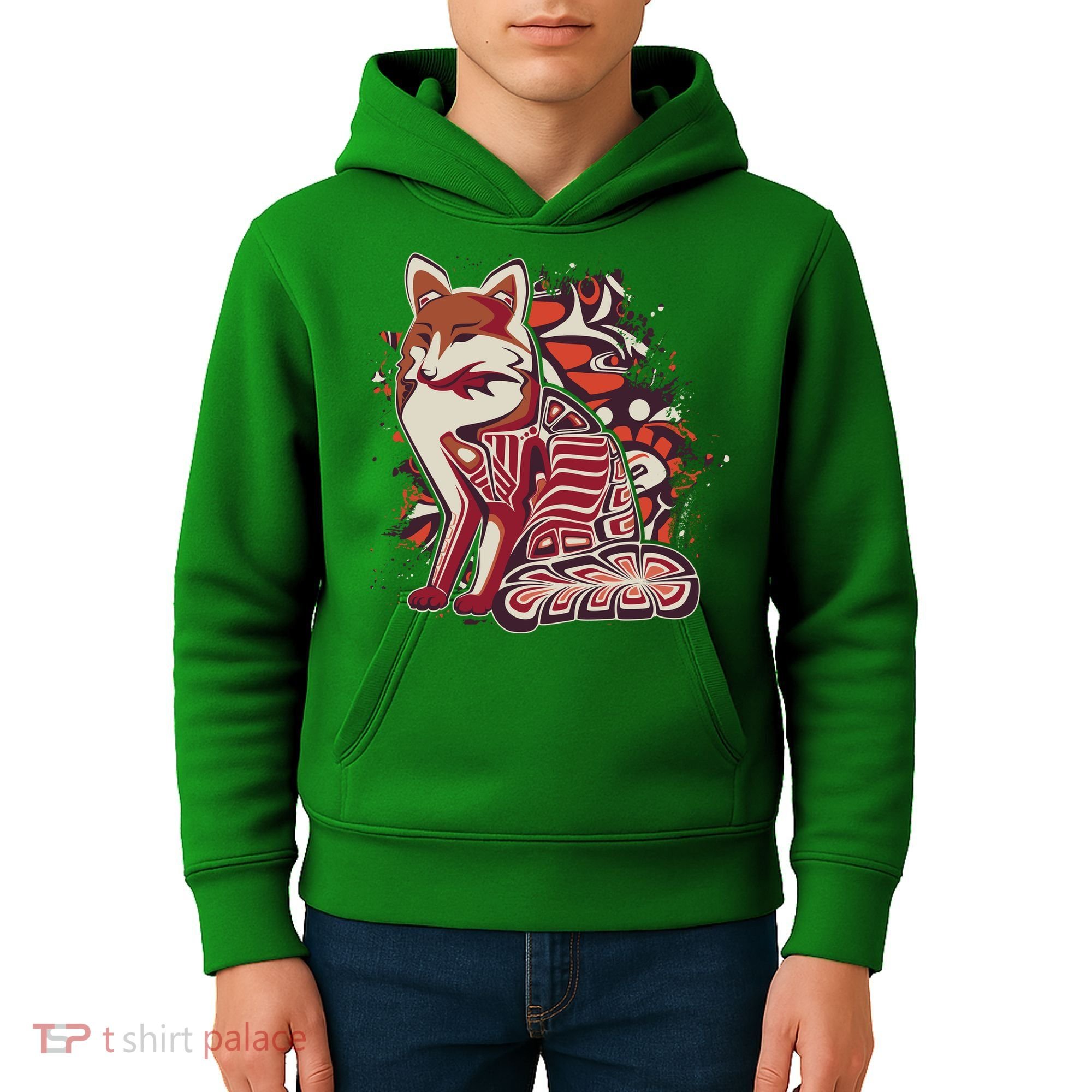 North West Native American Fox Pattern Kids Hoodie