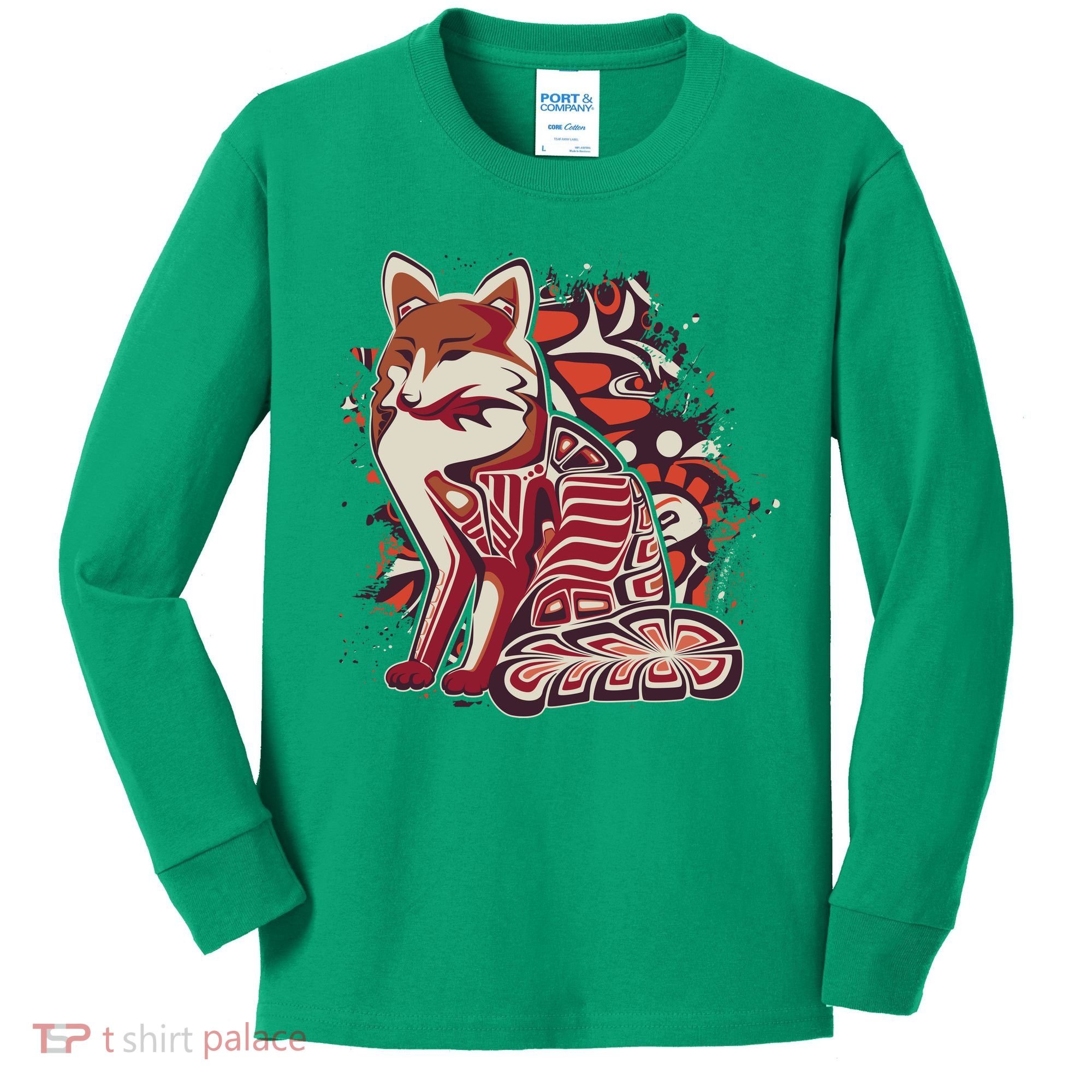 North West Native American Fox Pattern Kids Long Sleeve Shirt