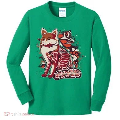 North West Native American Fox Pattern Kids Long Sleeve Shirt