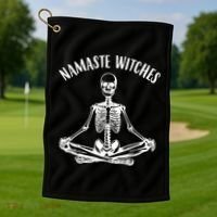 Namaste Witches Skeleton Halloween Yoga Golf Towel thumb 1