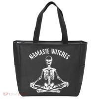 Namaste Witches Skeleton Halloween Yoga Tote Bag thumb 0