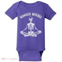 Namaste Witches Skeleton Halloween Yoga Baby Bodysuit thumb 0
