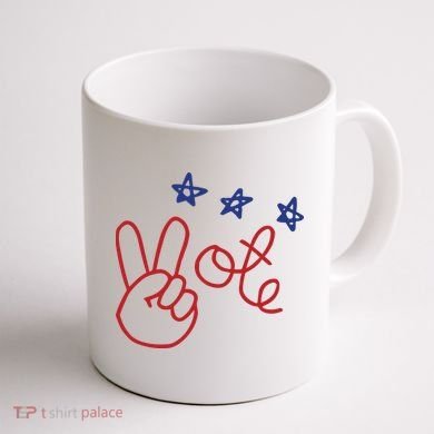 Nicolle Wallace Wearing Peace Vote Coffee Mug back