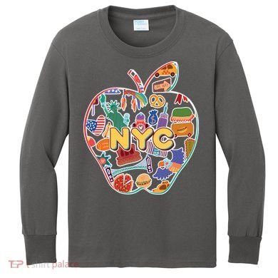 NYC Apple Doodle Kids Long Sleeve Shirt