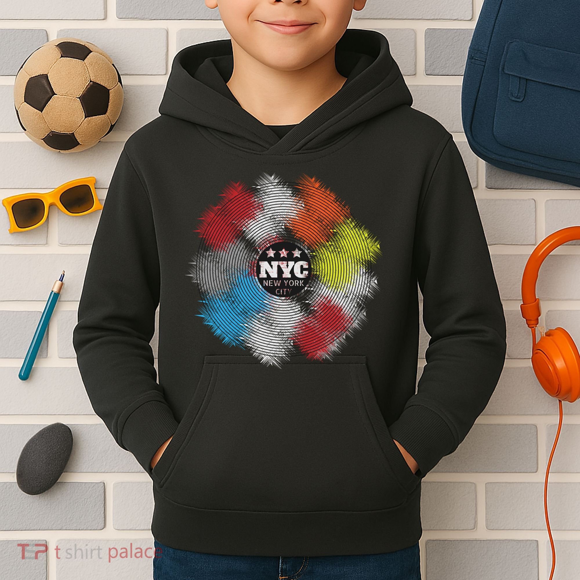 NYC New York City Vinyl Record Kids Hoodie