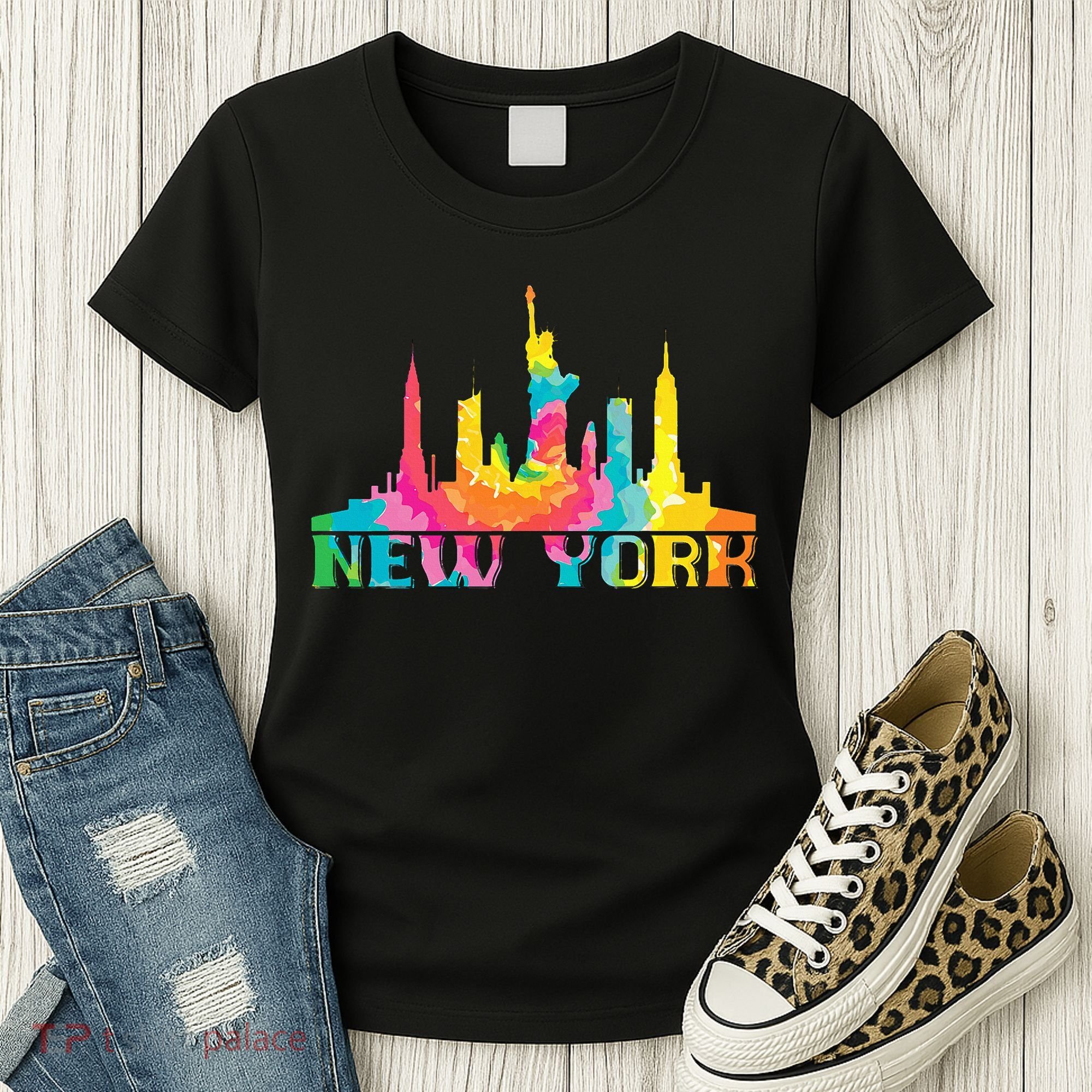 New York City Skyline Nyc Tie Dye Liberty Women's T-Shirt