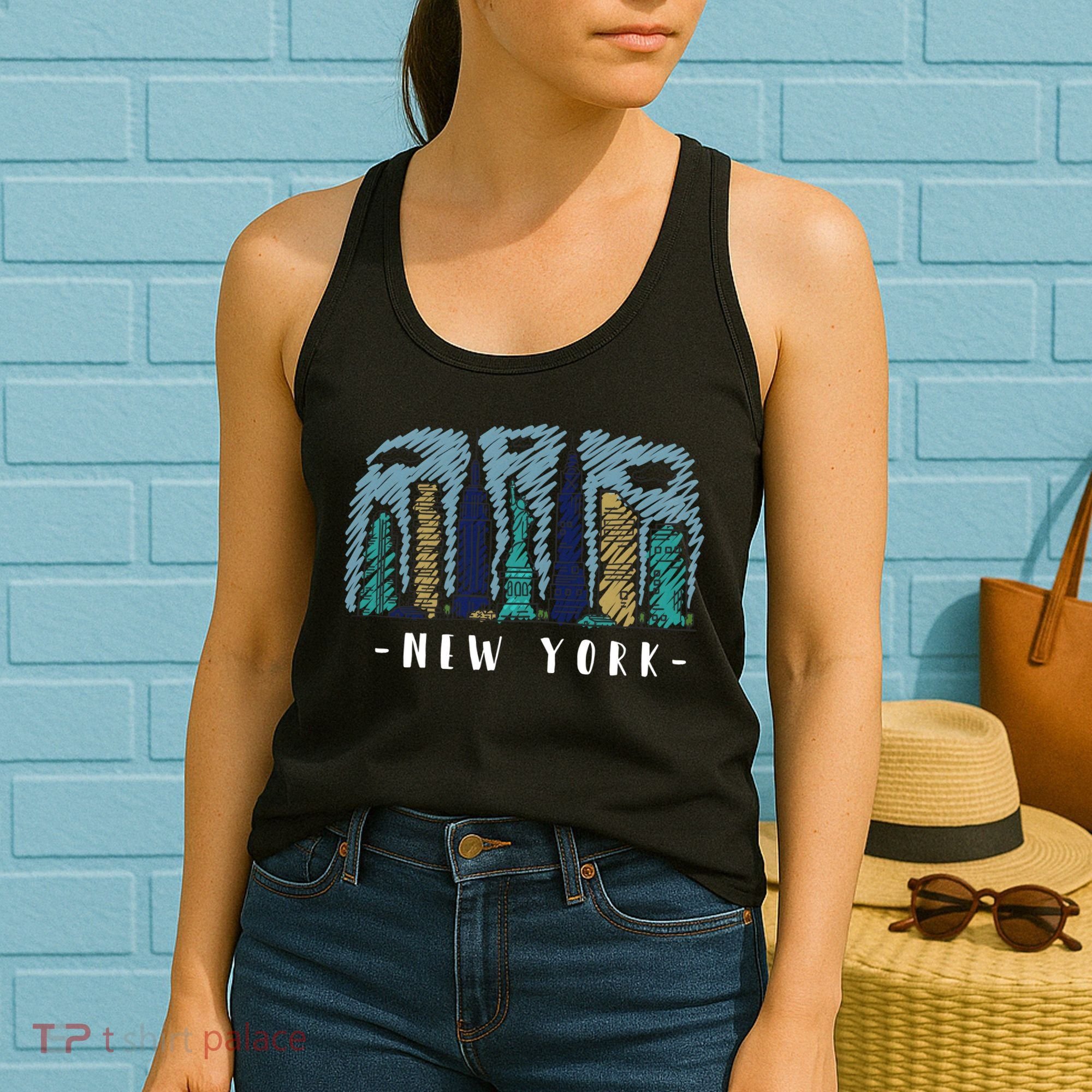 New York Cartoon Style Illustration Women's Tank Top