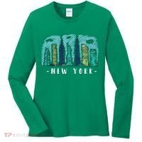 New York Cartoon Style Illustration Women's Long Sleeve Shirt thumb 0