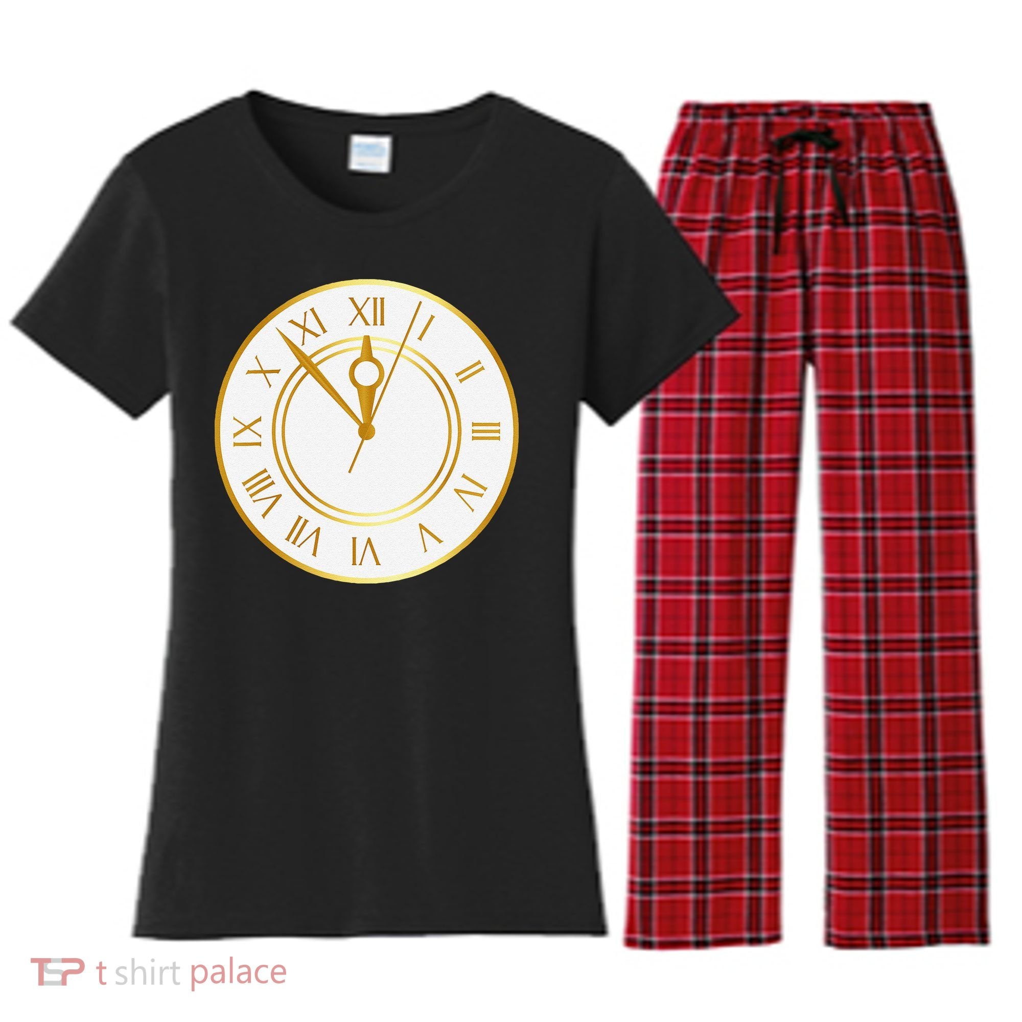 New YearS Eve Clock Women's Flannel Pajama Set