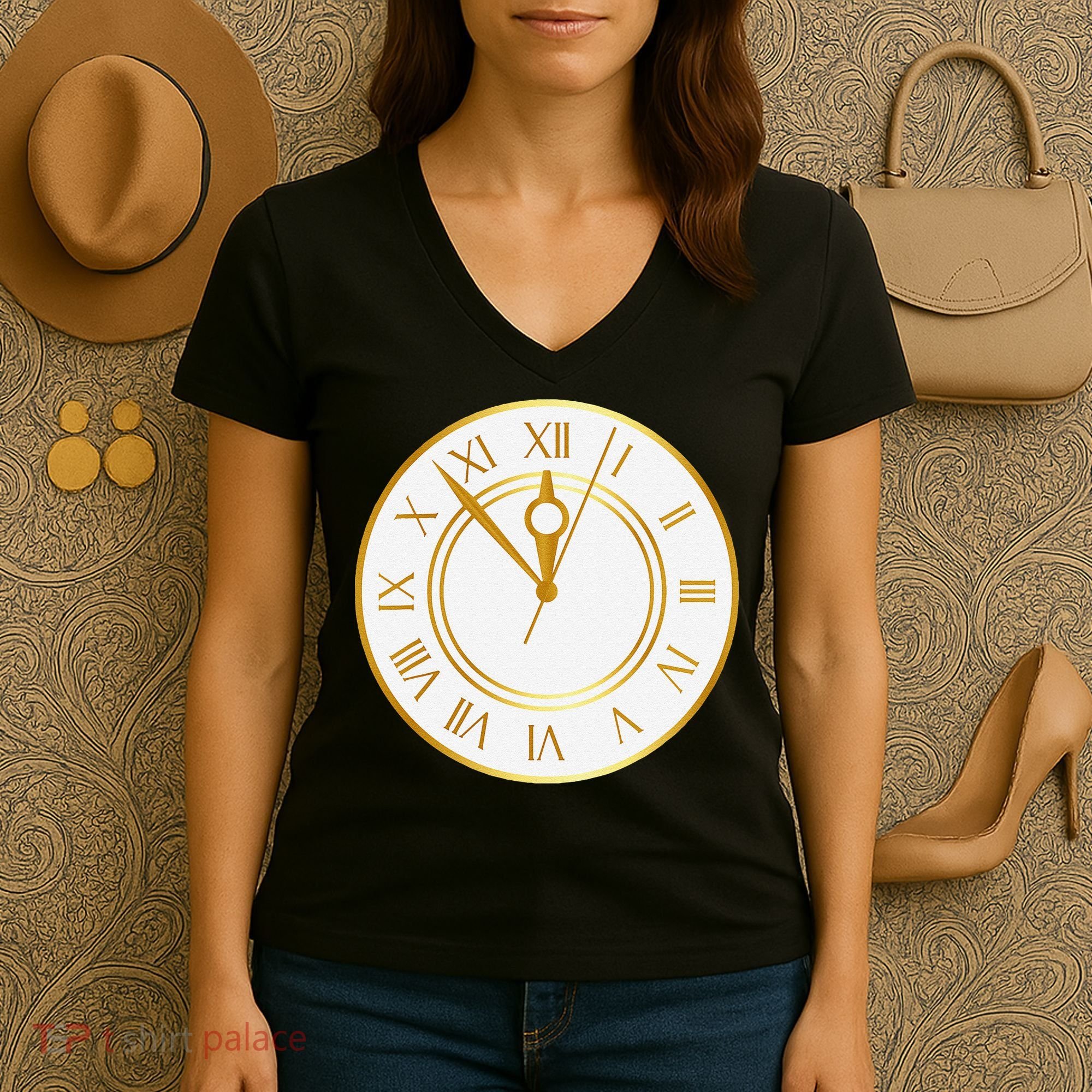 New YearS Eve Clock Women's V-Neck T-Shirt