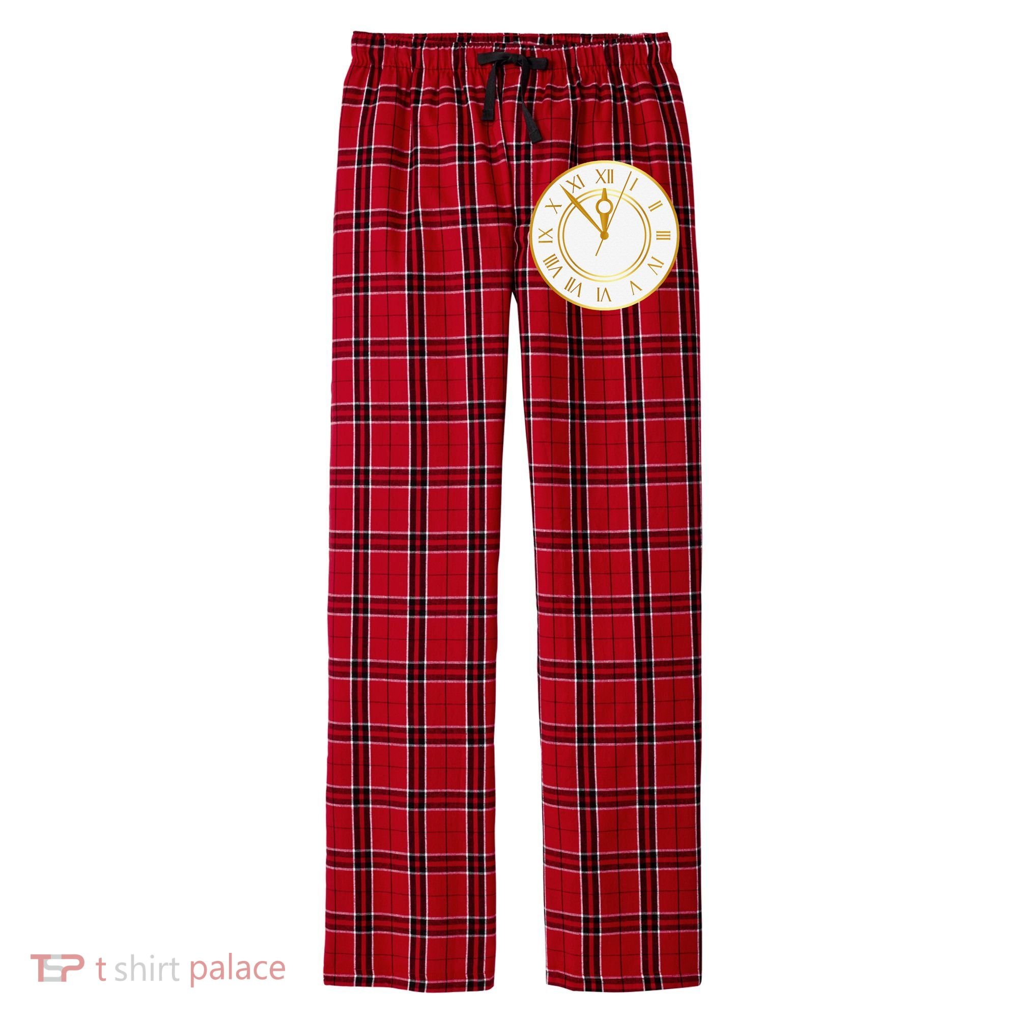 New YearS Eve Clock Men's Flannel Plaid Pajama Pants