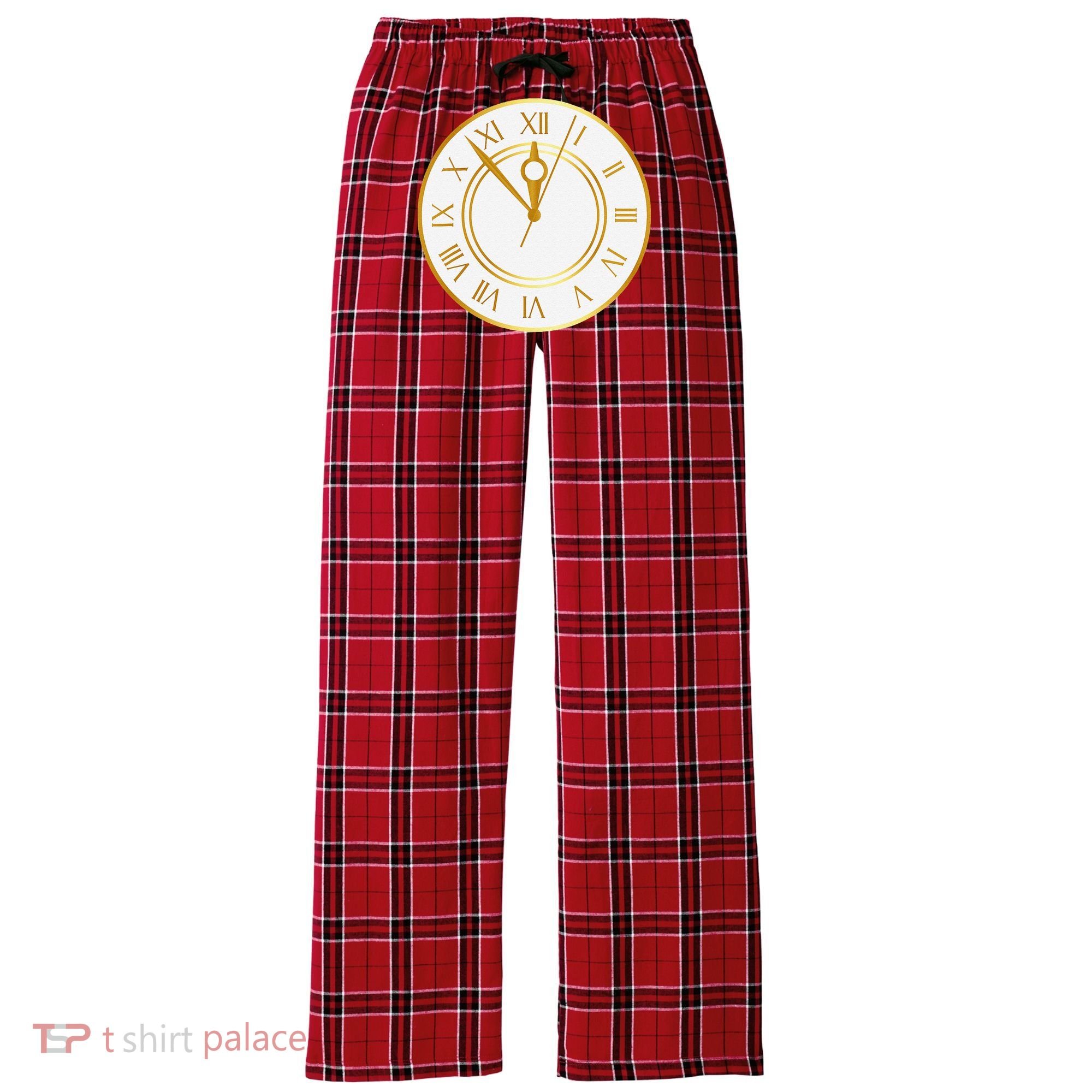 New YearS Eve Clock Women's Flannel Plaid Pajama Pants