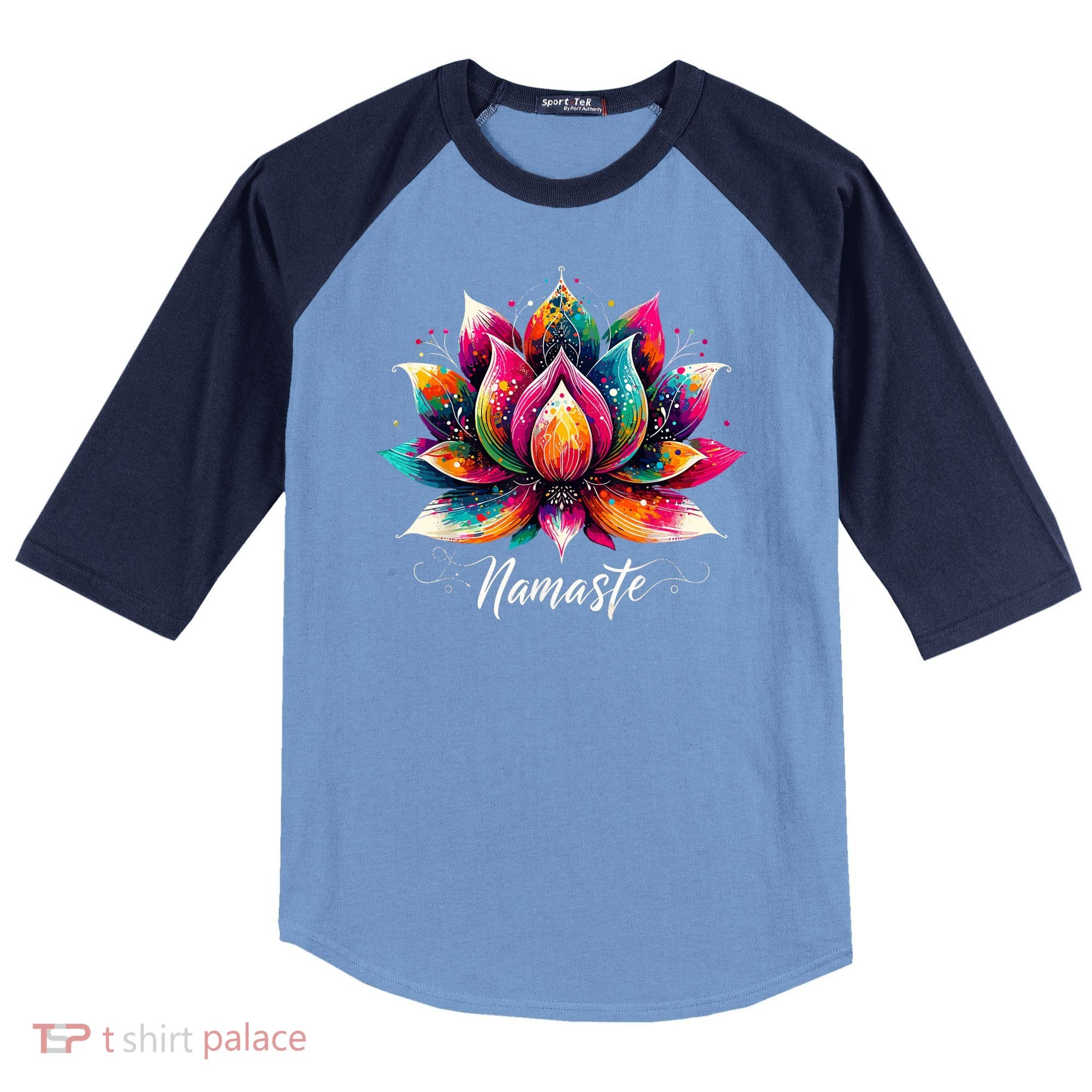 Namaste Yoga Lotus Flower Meditaton Zen Bohemian Raglan Baseball Sleeve Shirt