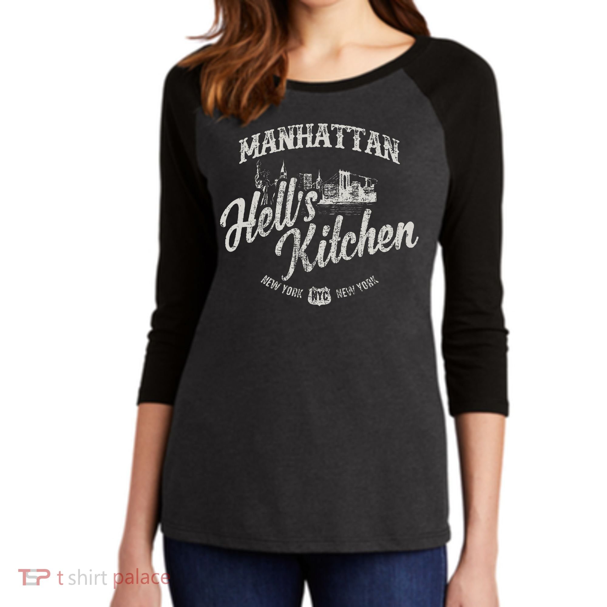 New York Manhattan Hells Kitchen Women's Tri-Blend 3/4-Sleeve Raglan Shirt