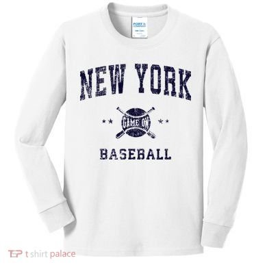 New York NY Vintage Baseball Throwback Retro Design Kids Long Sleeve Shirt