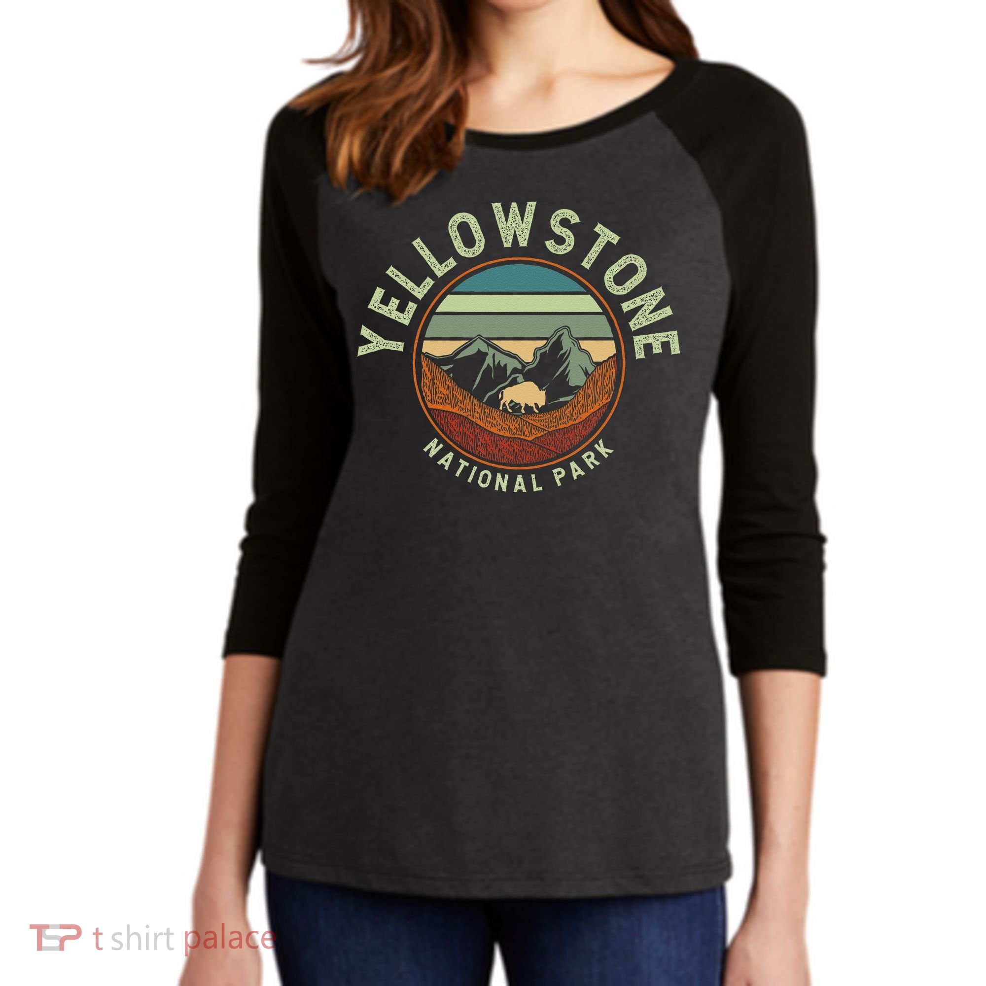 Nature Yellowstone National Park Women's Tri-Blend 3/4-Sleeve Raglan Shirt