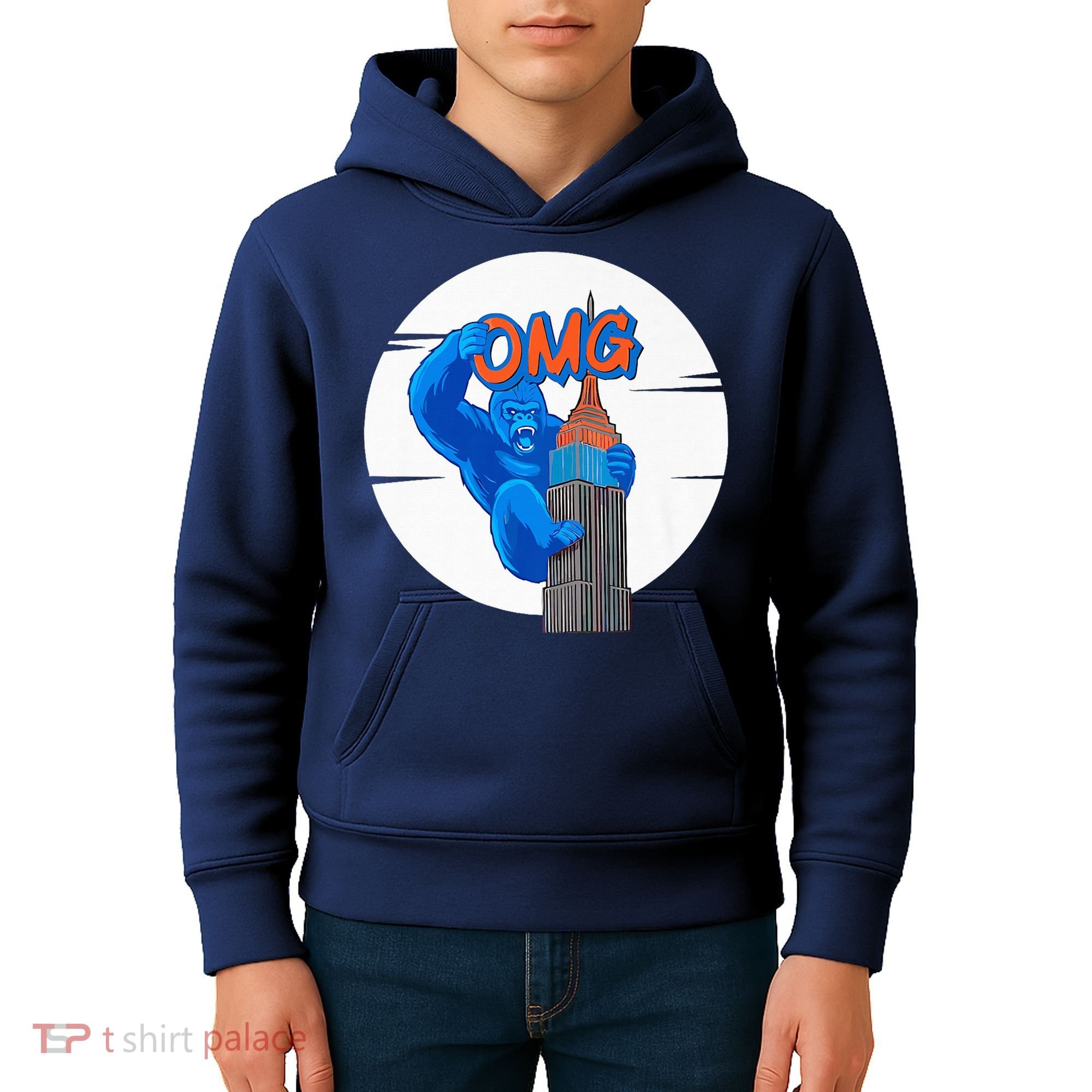 New York Omg Gorilla Top Tower Kids Hoodie