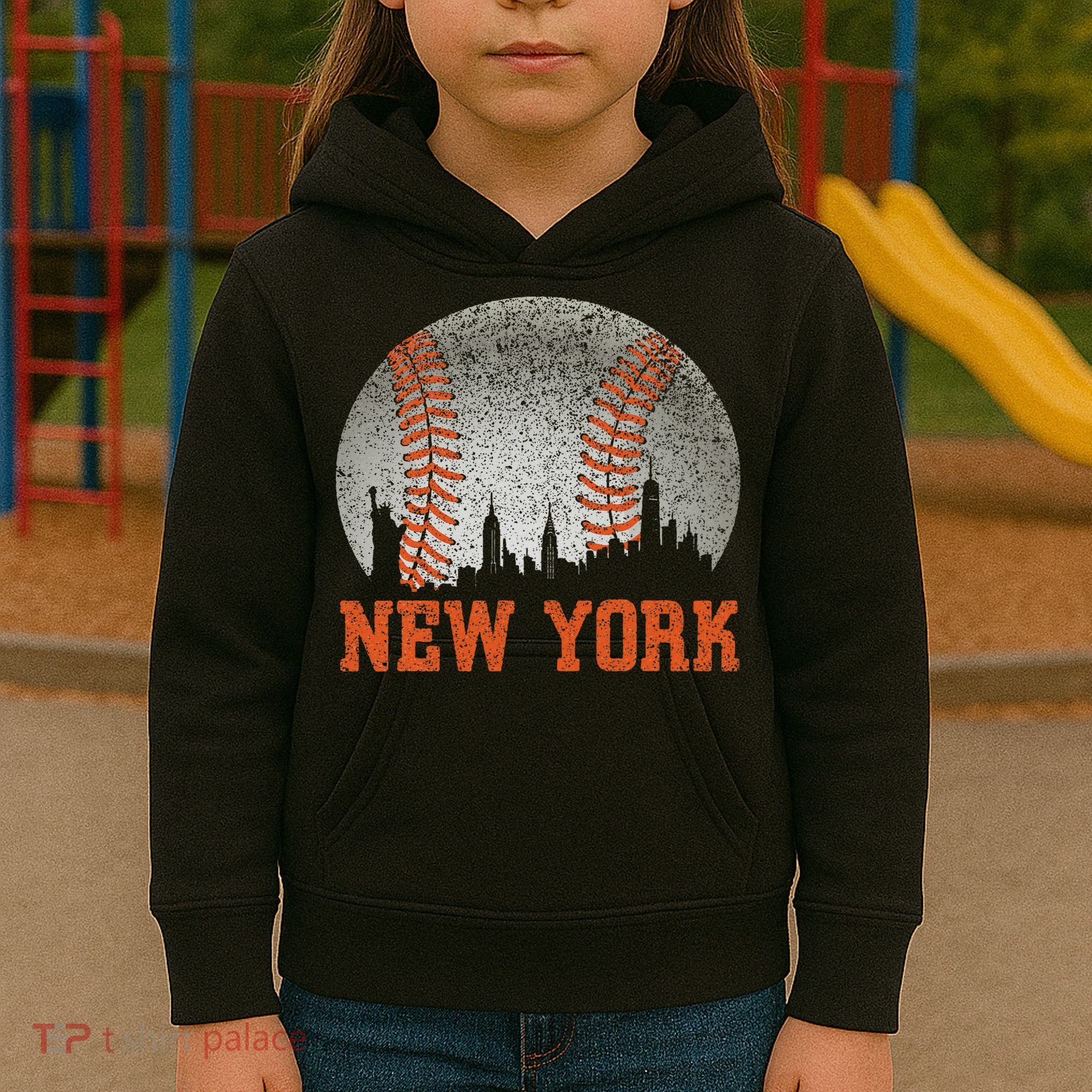 New York Retro Baseball Lover Met At Game Day Kids Hoodie