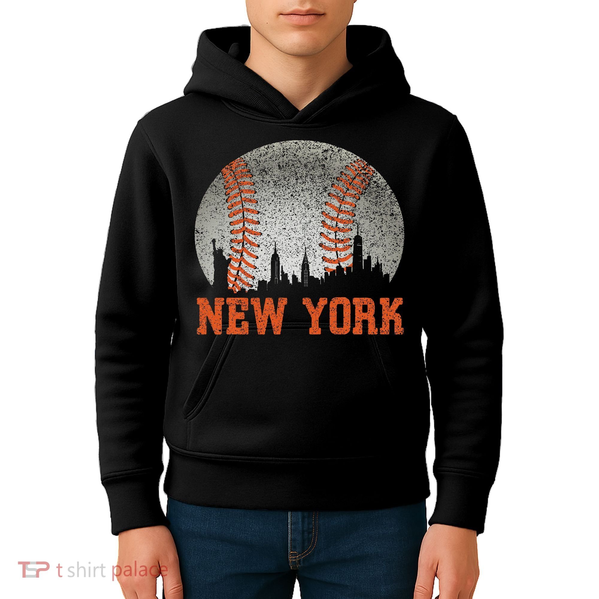 New York Retro Baseball Lover Met At Game Day Kids Hoodie