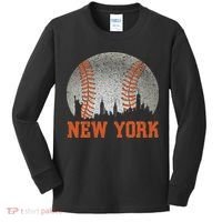 New York Retro Baseball Lover Met At Game Day Kids Long Sleeve Shirt thumb 0
