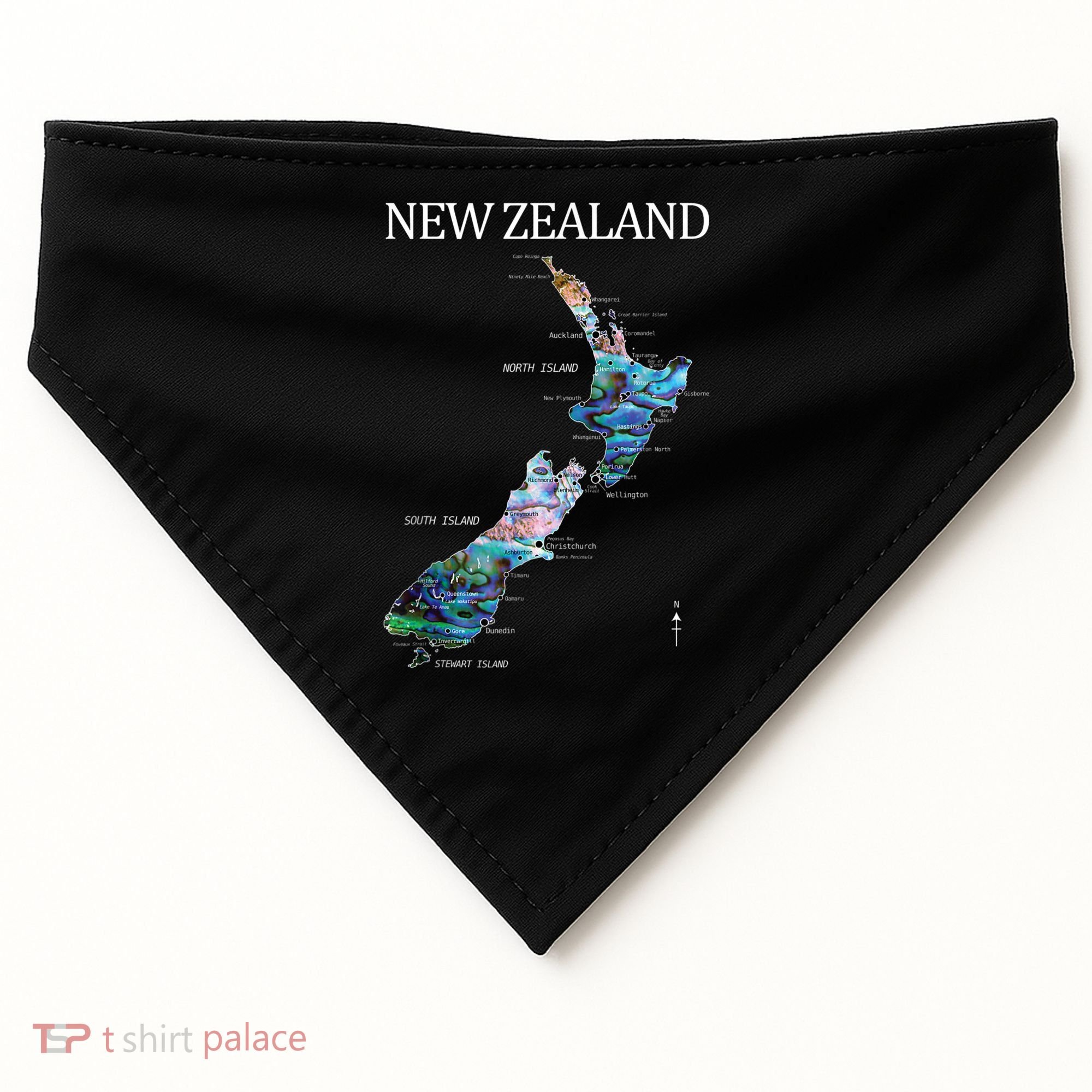 New Zealand Detailed Map USA-Made Doggie Bandana