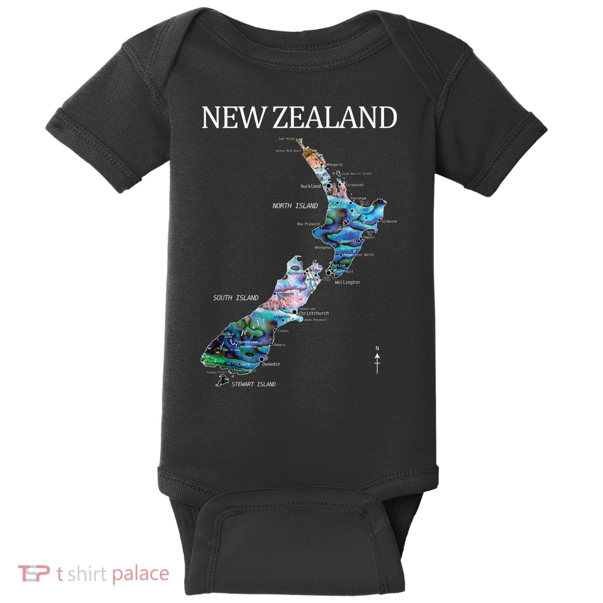 New Zealand Detailed Map Baby Bodysuit