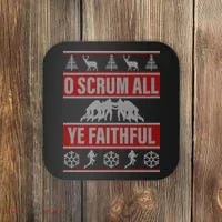 O Scrum All Ye Faithful Ugly Christmas Sweater Coaster thumb 0