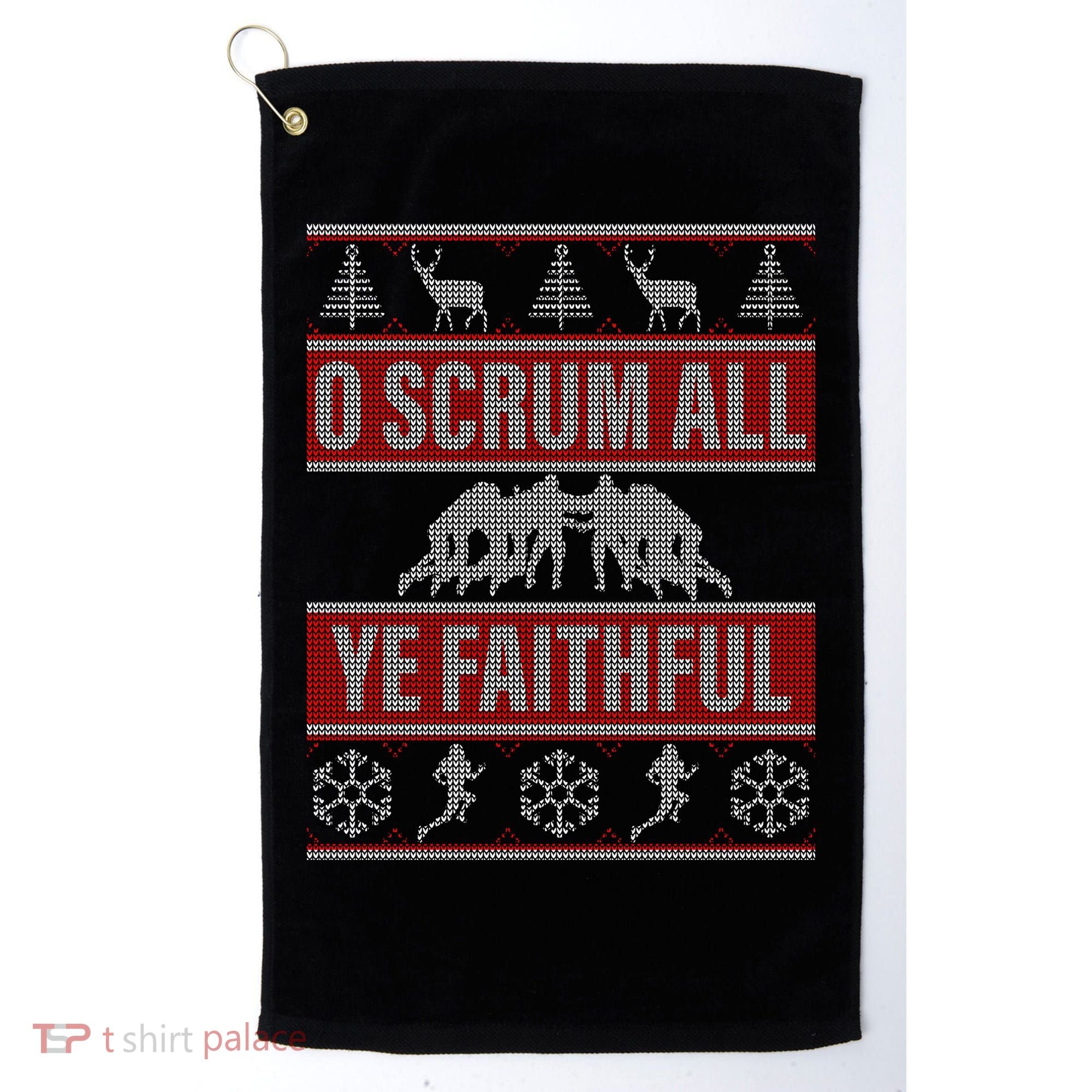 O Scrum All Ye Faithful Ugly Christmas Sweater Golf Towel