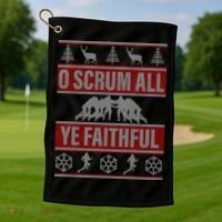 O Scrum All Ye Faithful Ugly Christmas Sweater Golf Towel thumb 1
