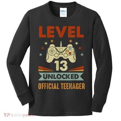 Officialnager 13th Birthday Level 13 Unlocked Kids Long Sleeve Shirt