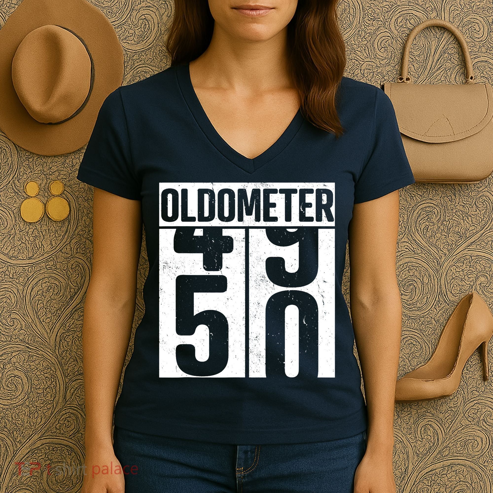 Oldometer 50 50th Birthday Oldometer Women's V-Neck T-Shirt