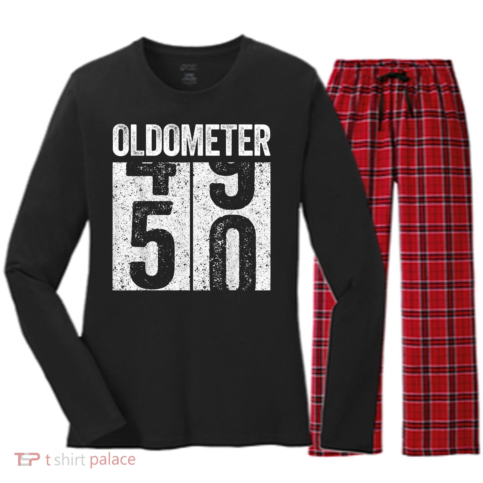 Oldometer 50 50th Birthday Shirt shirt Women's Long Sleeve Flannel Pajama Set 