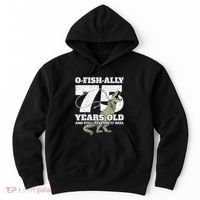 OFishAlly 75 Years Old Fishing Dinosaur 75th Birthday Hoodie thumb 0