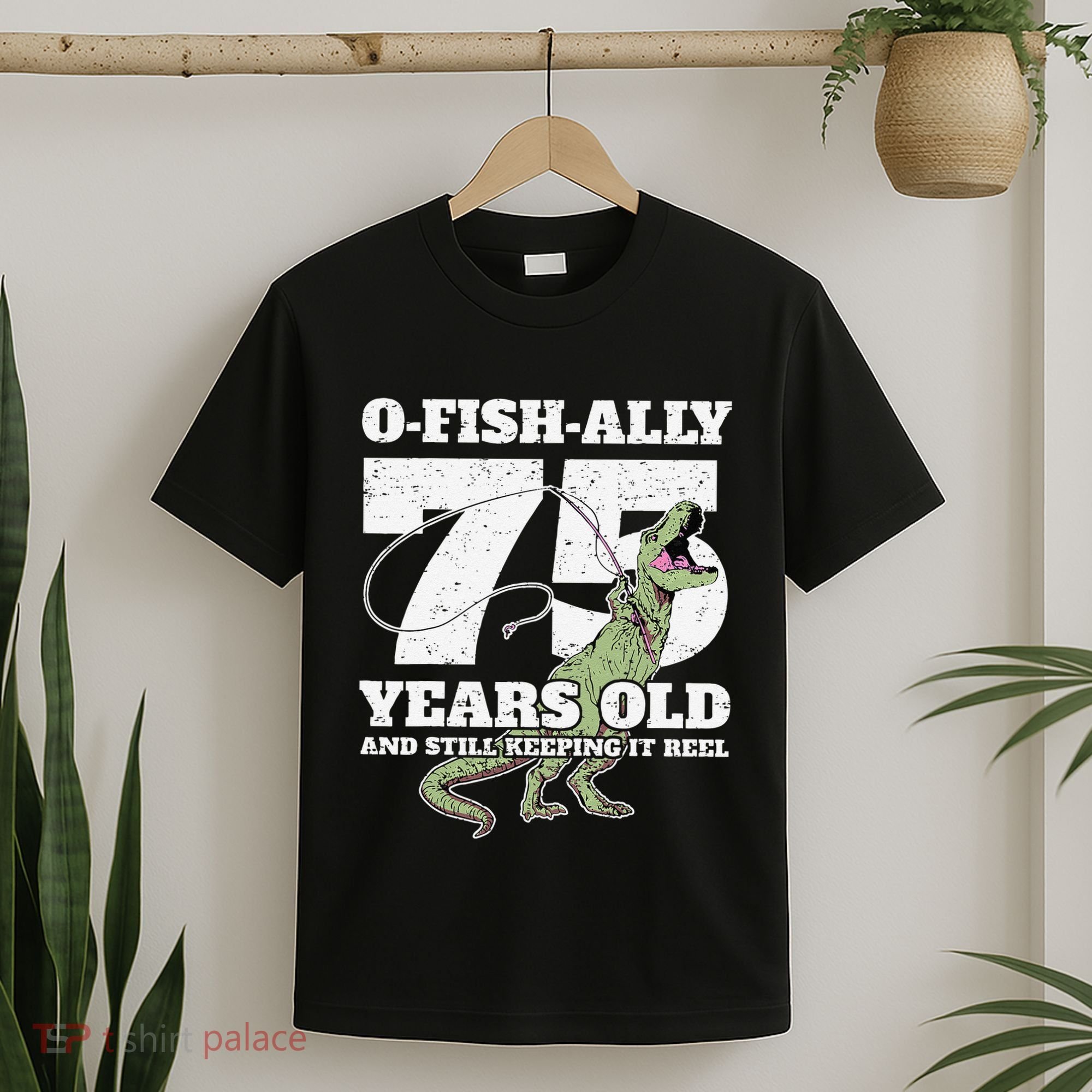 OFishAlly 75 Years Old Fishing Dinosaur 75th Birthday T-Shirt