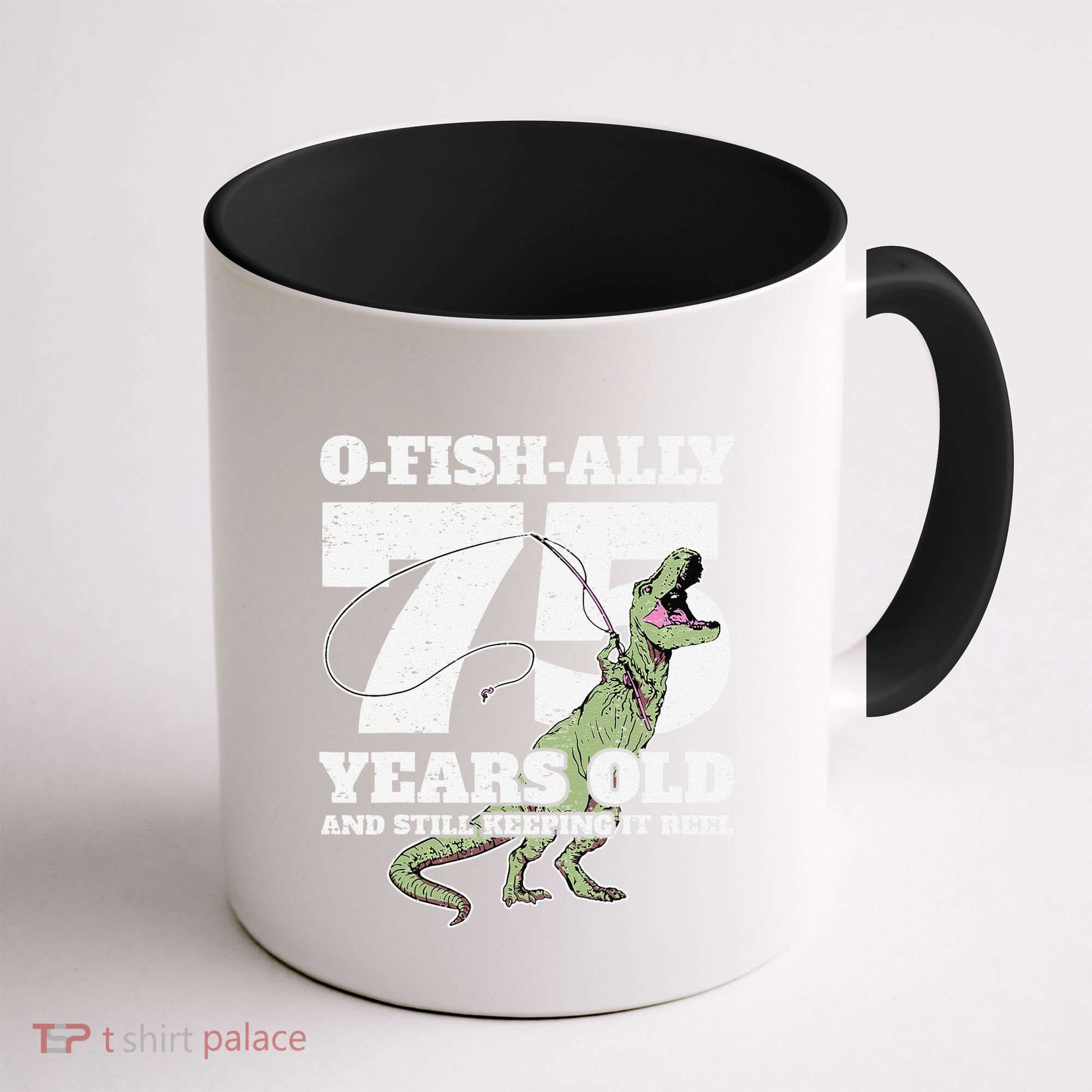 OFishAlly 75 Years Old Fishing Dinosaur 75th Birthday Coffee Mug