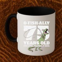 OFishAlly 75 Years Old Fishing Dinosaur 75th Birthday Coffee Mug thumb 2