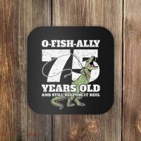 OFishAlly 75 Years Old Fishing Dinosaur 75th Birthday Coaster thumb 0